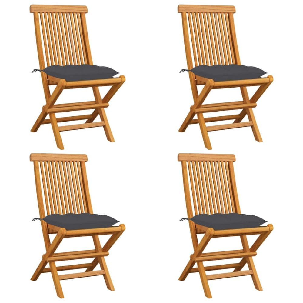 Vidaxl Záhradné stoličky s antracitovými podložkami 4 ks tíkový masív